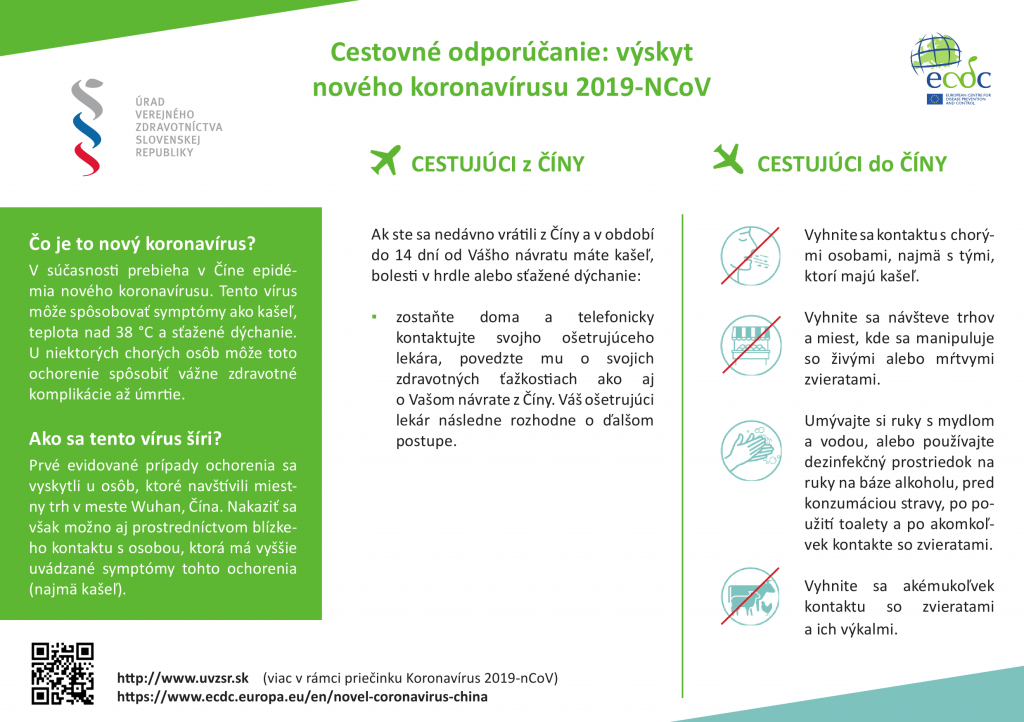 Cestovné odporúčanie: výskyt
nového koronavírusu 2019-NCoV